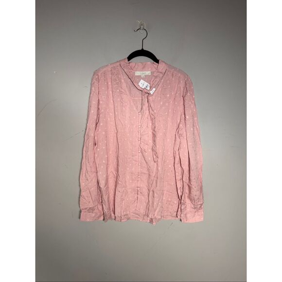 LOFT pusseybow neck line Swiss dot textured bundle of two blouses pink & maroon - Picture 11 of 14